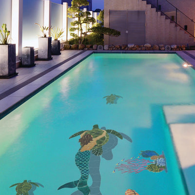Mermaid & Turtle-Brown w/Shadow | MT48BR-41/SH | Pool Mosaic by AquaBlu Mosaics