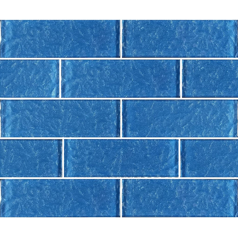 Blue 2" x 6" Glass Subway Tile | MS826B1 | Moonscape Series Pool Tile by Artistry in Mosaics