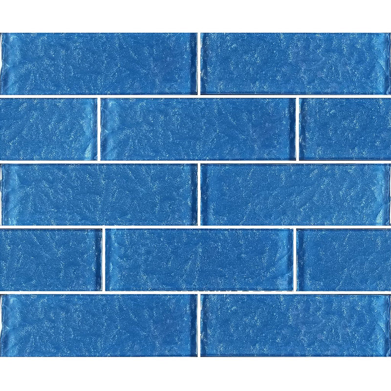 Blue 2" x 6" Glass Subway Tile | MS826B1 | Moonscape Series Pool Tile by Artistry in Mosaics