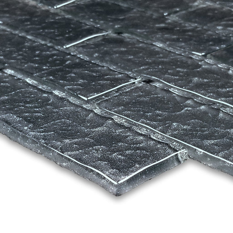 Black 2" x 6" Glass Subway Tile | MS826K1 | Moonscape Series Glass Pool Tile by Artistry in Mosaics