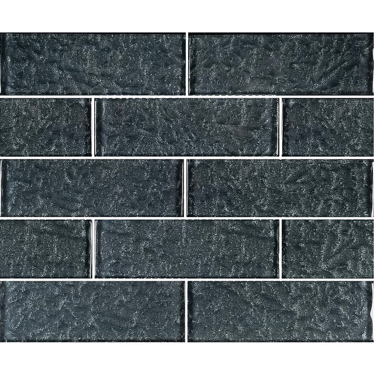 Black 2" x 6" Glass Subway Tile | MS826K1 | Moonscape Series Pool Tile by Artistry in Mosaics
