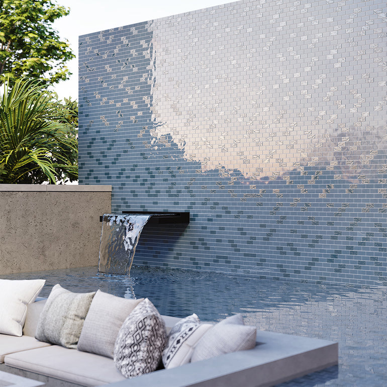 Morning Sky Mixed, 1-1/2" x 3" Glass Pool Tile | Murrine Mosaics