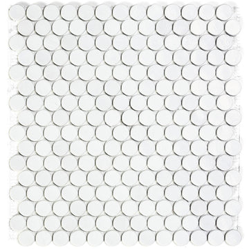 White Barrels, 6/8" Glass Penny Round Mosaic | Pool Tile by SICIS