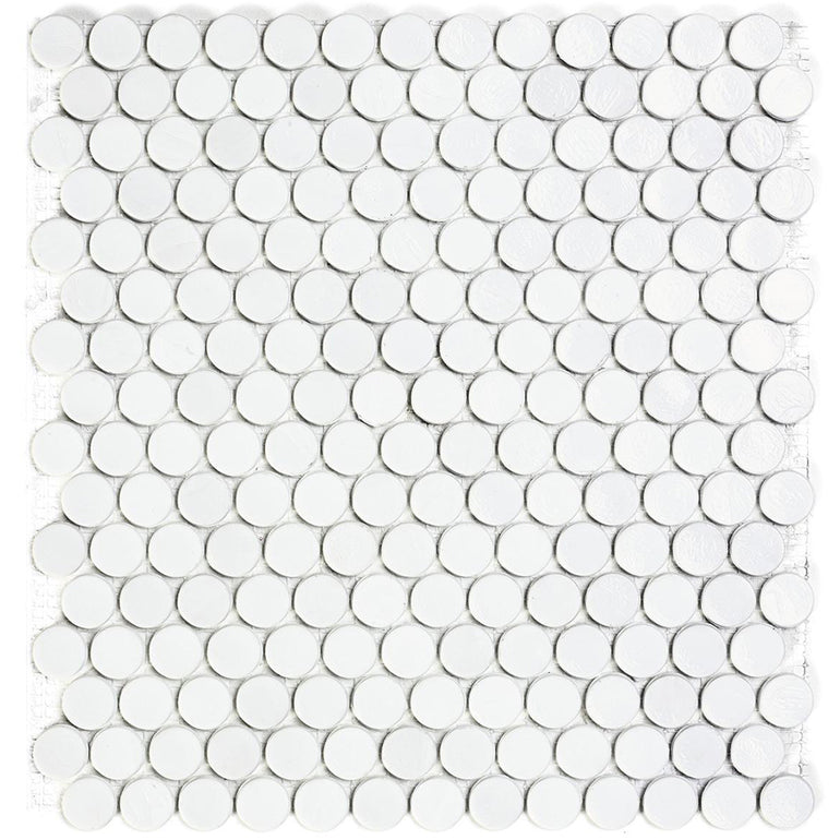 White Barrels, 6/8" Glass Penny Round Mosaic | Pool Tile by SICIS