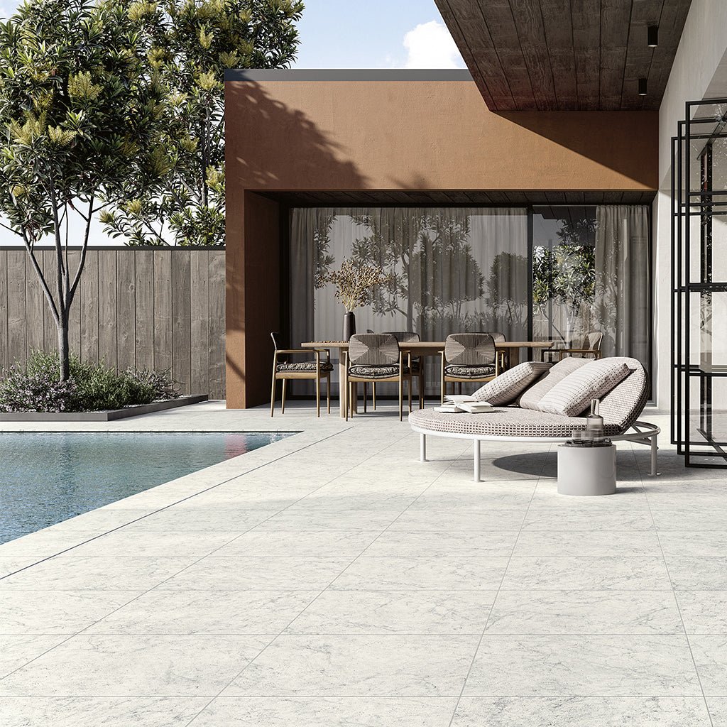 Naturale Carrara 24" x 24" 2CM | Outdoor Porcelain Pavers – AquaBlu Mosaics