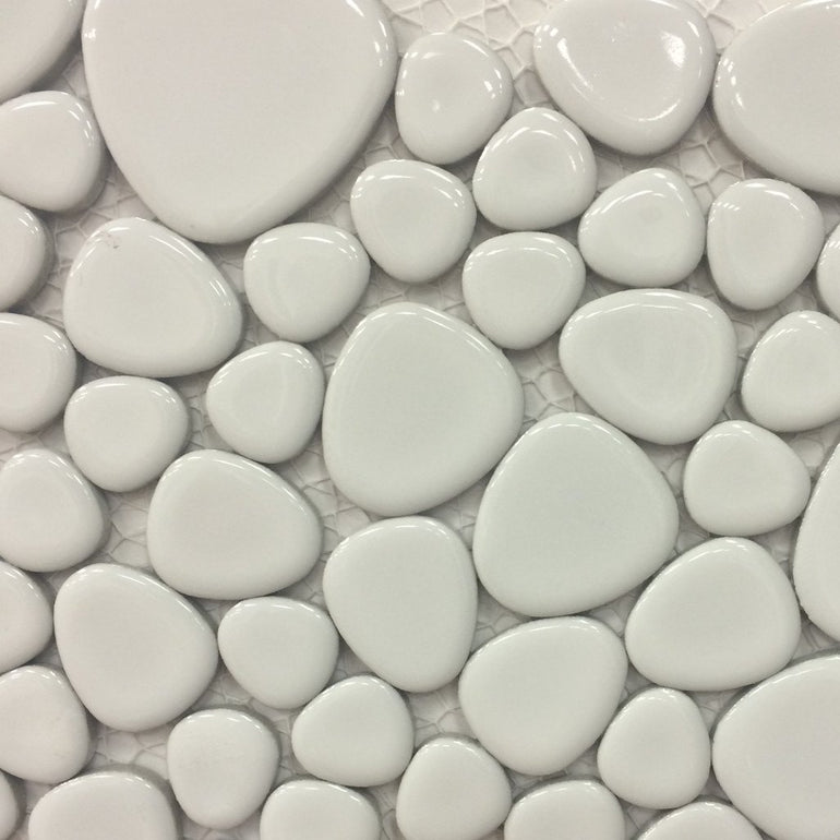 PEBBLE-102 - White, Mixed - Porcelain Pool Tile - Fujiwa