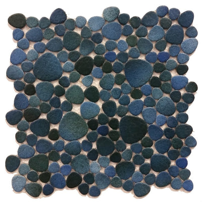 PEBBLE-93 - Jade Blue, Mixed - Porcelain Pool Tile - Fujiwa