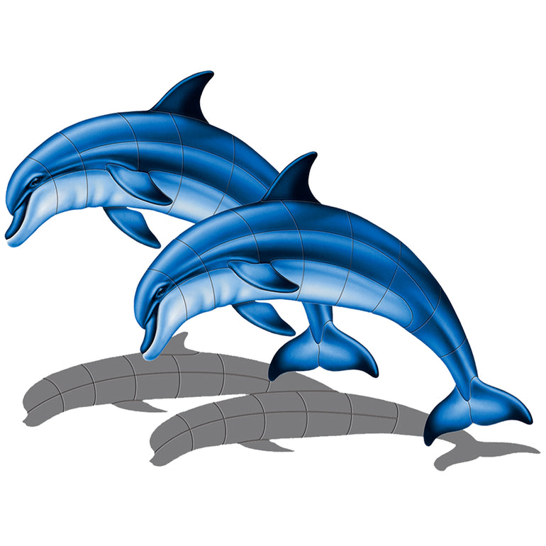 Double Bottlenose Dolphin-A w/Shadow | PORC-BD1D-36/SH | Pool Mosaic