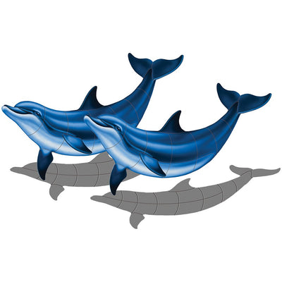 Double Bottlenose Dolphin-B w/Shadow | PORC-BD2D-36/SH | Pool Mosaic by Custom Mosaics