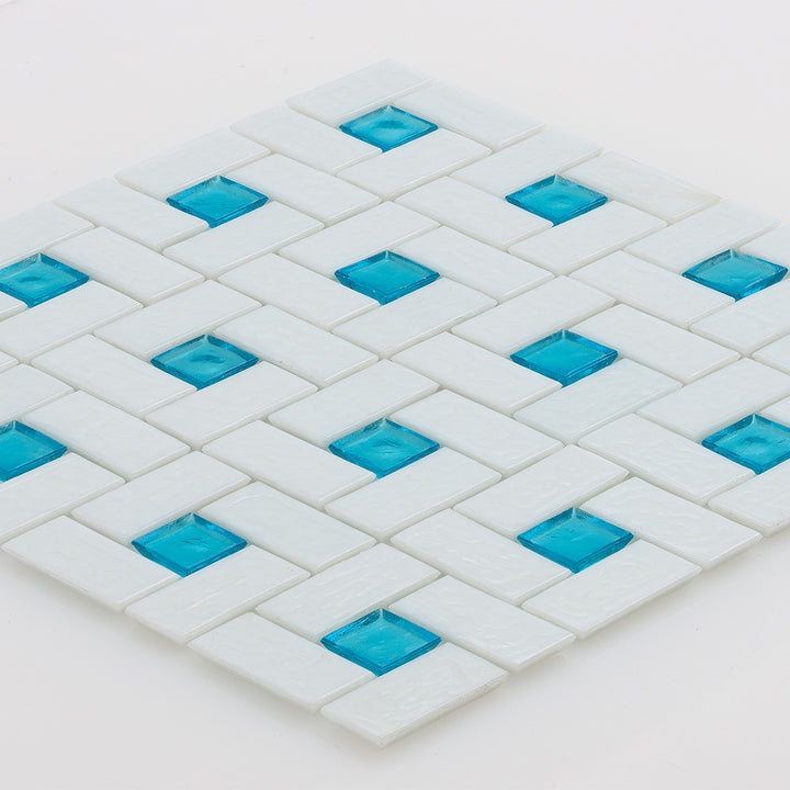 Zircon 1"x 1" and White 1" x 2", Pinwheel Pattern Glass Tile