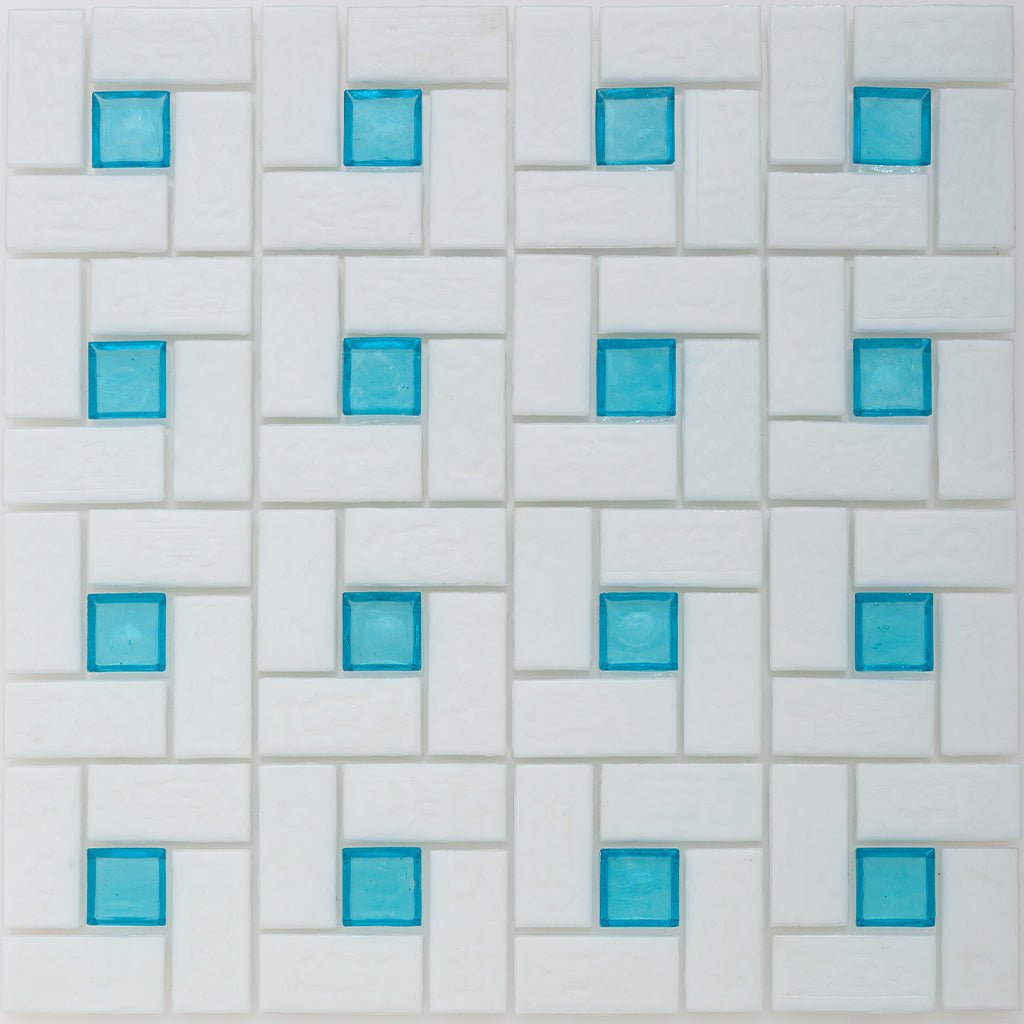 Zircon 1"x 1" and White 1" x 2", Pinwheel Pattern Glass Tile
