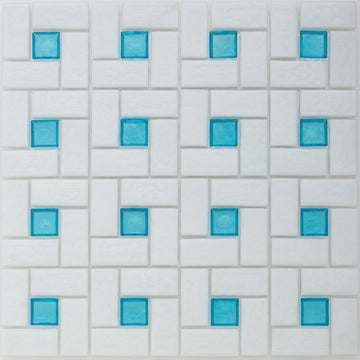 Zircon 1"x 1" and White 1" x 2", Pinwheel Pattern Glass Tile