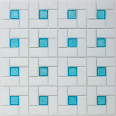 Zircon 1"x 1" and White 1" x 2", Pinwheel Pattern Glass Tile