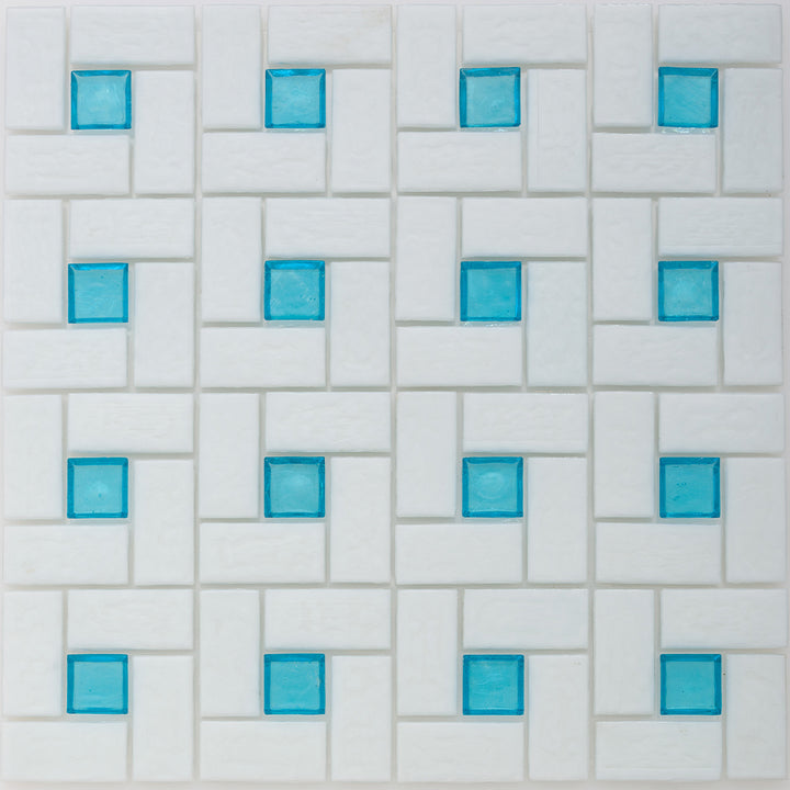Zircon 1"x 1" and White 1" x 2", Pinwheel Pattern Glass Tile