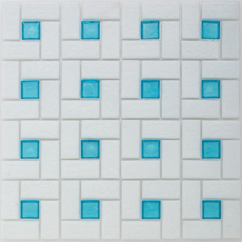 Zircon 1"x 1" and White 1" x 2", Pinwheel Pattern Glass Tile