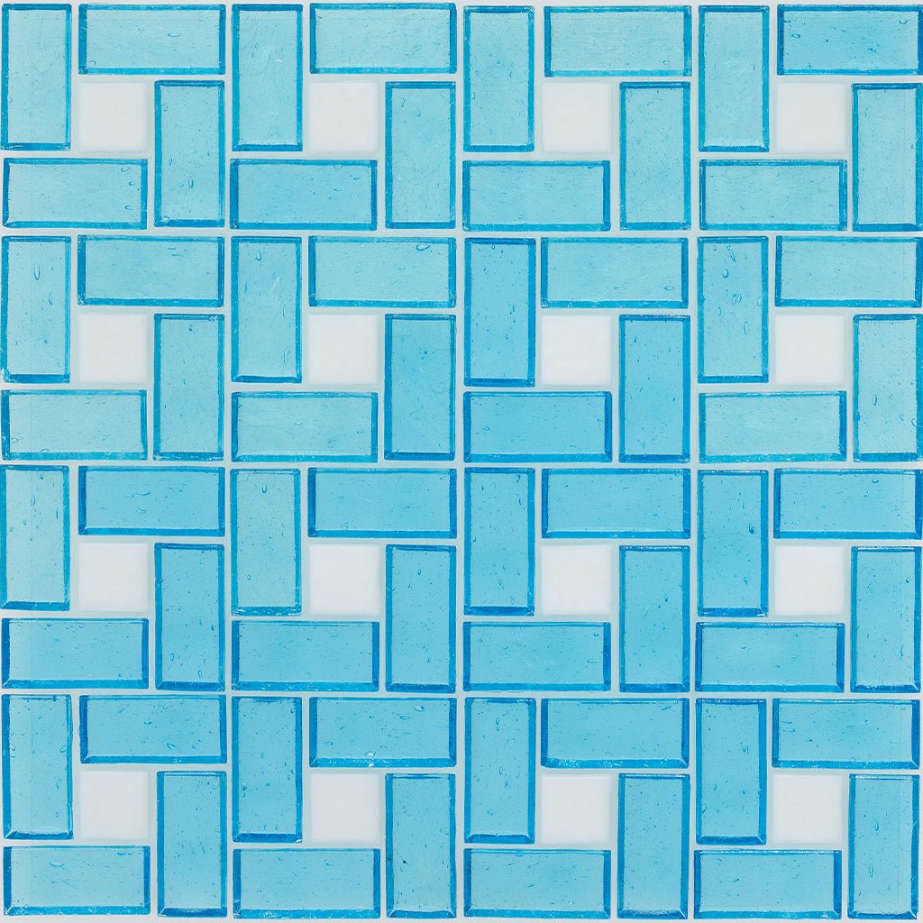 White 1" x 1" and Zircon 1" x 2", Pinwheel Pattern Glass Tile