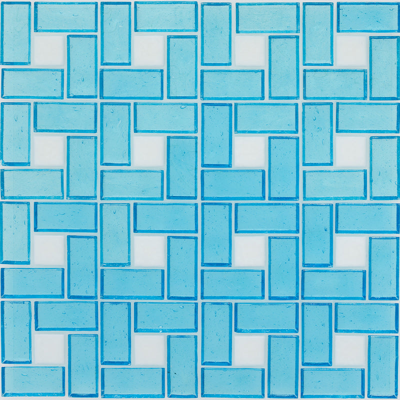 White 1" x 1" and Zircon 1" x 2", Pinwheel Pattern Glass Tile