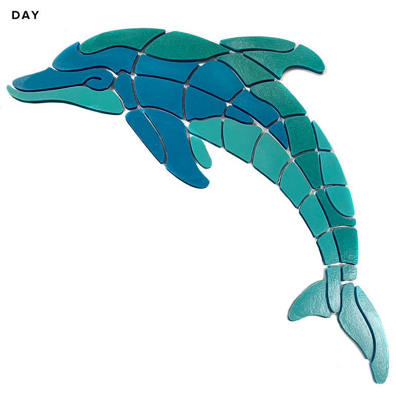 Playful Dolphin, Left Pool Mosaic | Glow in the Dark Pool Tile