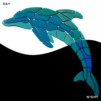 Playful Dolphin, Left Pool Mosaic | Glow in the Dark Pool Tile