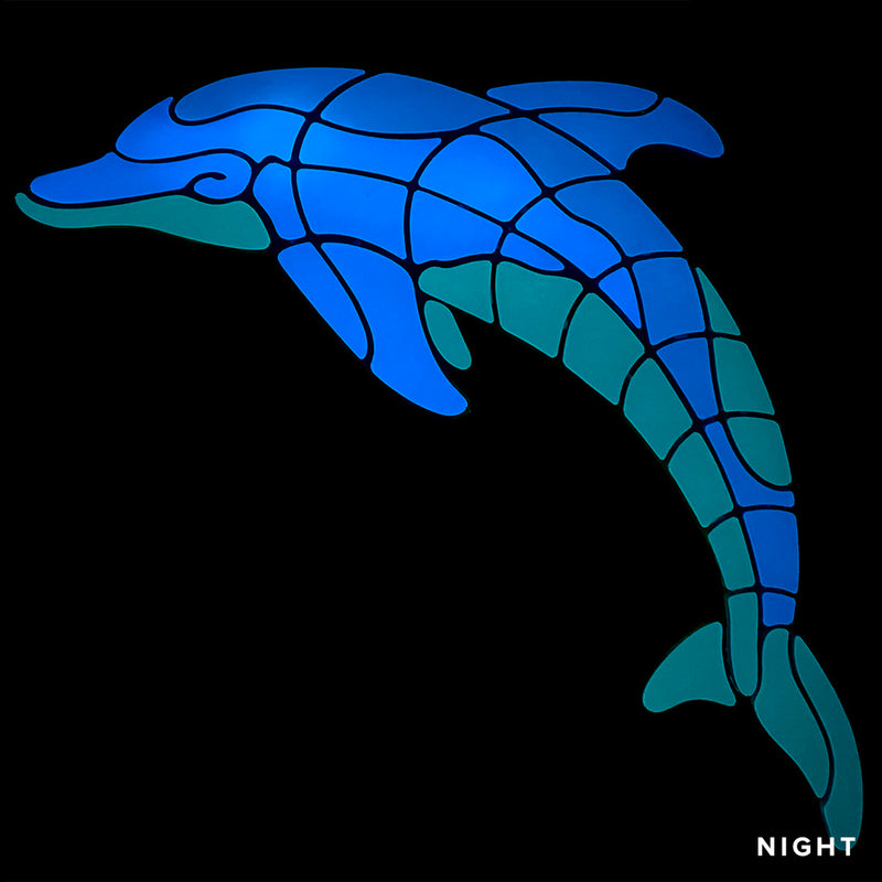 Playful Dolphin, Left Pool Mosaic | Glow in the Dark Pool Tile