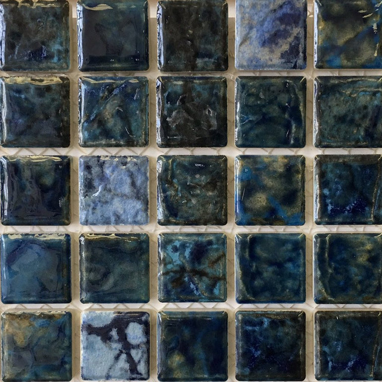 SAGA-112 - Blue Blend, 1-1/8" x 1-1/8" - Porcelain Pool Tile - Fujiwa