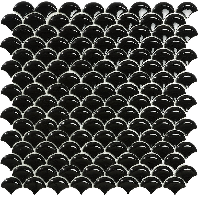 Black Glossy 3D Fish Scale Mosaic | Soul Extreme Collection by Vidrepur