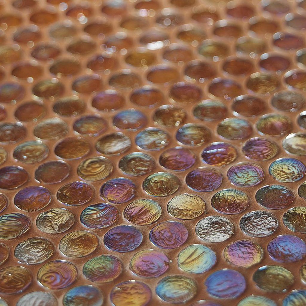 Jute Barrels, 6/8" Glass Penny Round Mosaic by SICIS