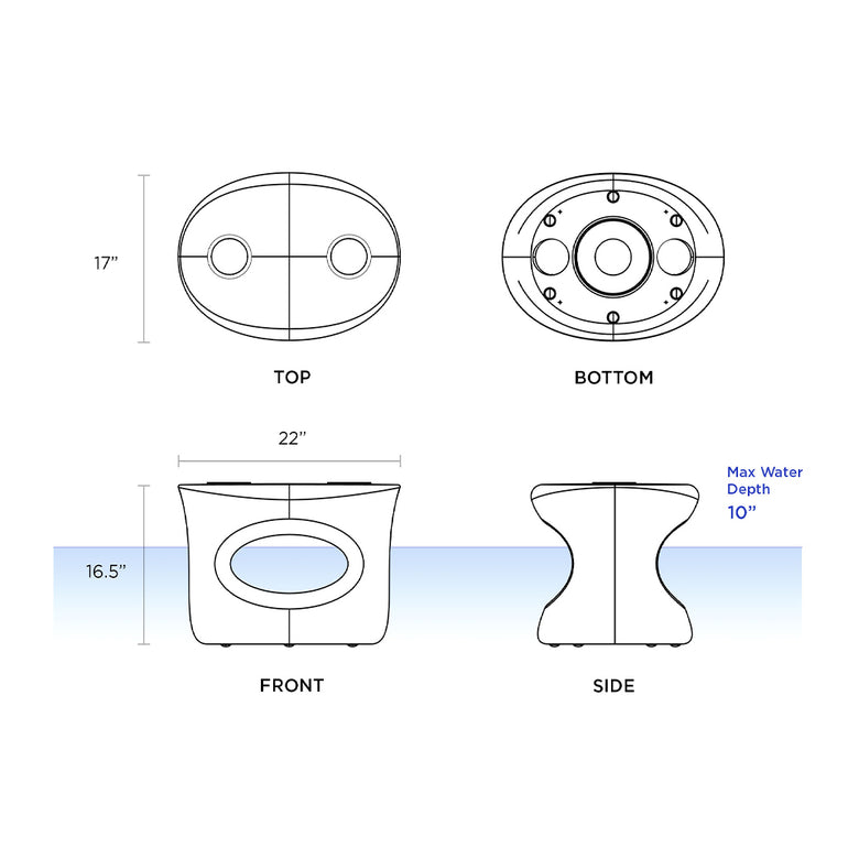 Amped In-Pool Stool/Table with Black Cupholders | Pool Accessory