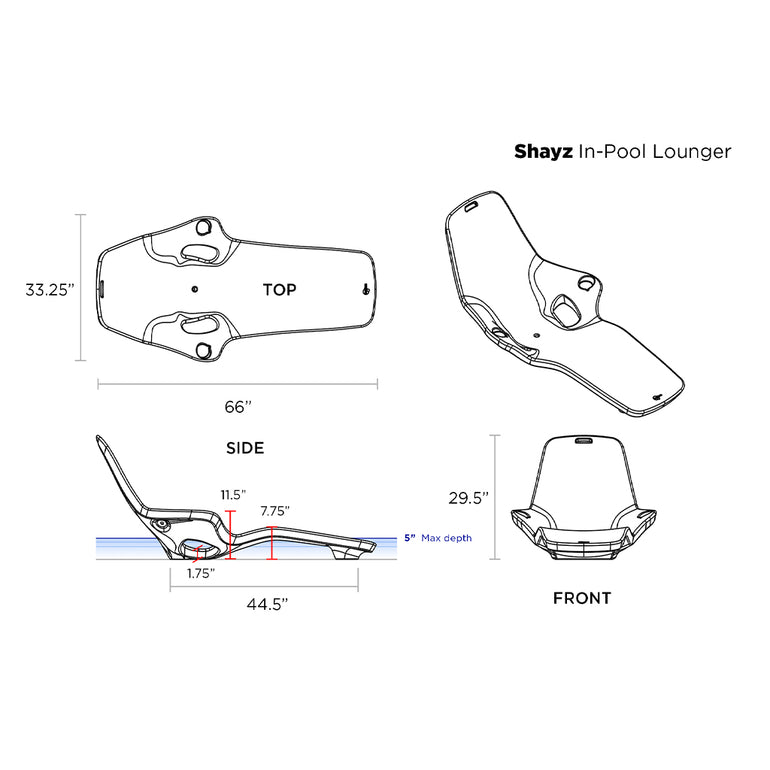Shayz In-Pool Lounger With Optional Risers  Luxury Pool Lounge Chair –  AquaBlu Mosaics