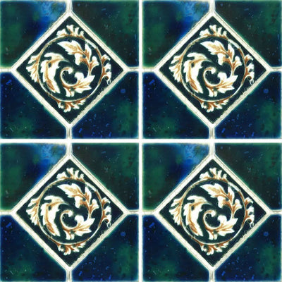 STAK-338 - Fujiwa Crystal Emerald Blue, 6" x 6" Deco - Porcelain Pool Tile