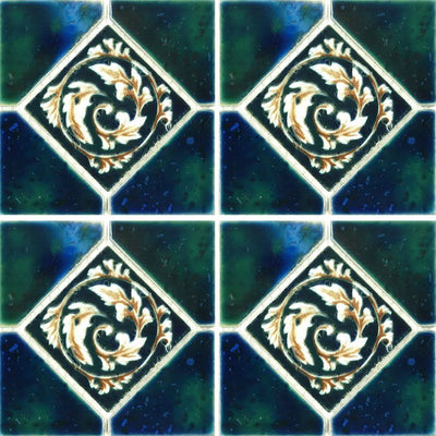 STAK-338 - Fujiwa Crystal Emerald Blue, 6" x 6" Deco - Porcelain Pool Tile