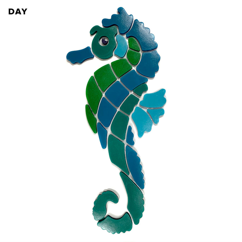 Blue Seahorse Pool Mosaic, Left | Glow in the Dark Pool Tile by Element Glo