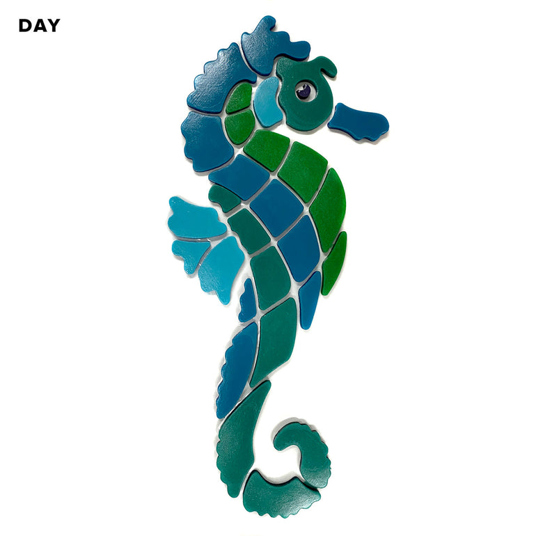 Blue Seahorse Pool Mosaic, Right | Glow in the Dark Pool Tile by Element Glo