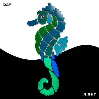 Blue Seahorse Pool Mosaic, Left | Glow in the Dark Pool Tile by Element Glo