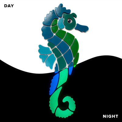 Blue Seahorse Pool Mosaic, Right | Glow in the Dark Pool Tile by Element Glo