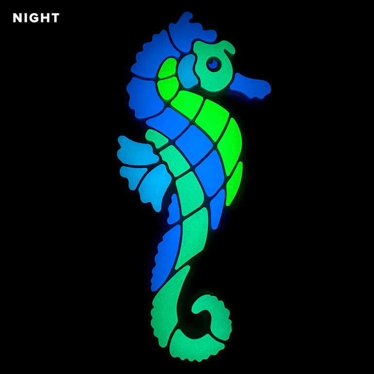 Blue Seahorse Pool Mosaic, Right | Glow in the Dark Pool Tile by Element Glo