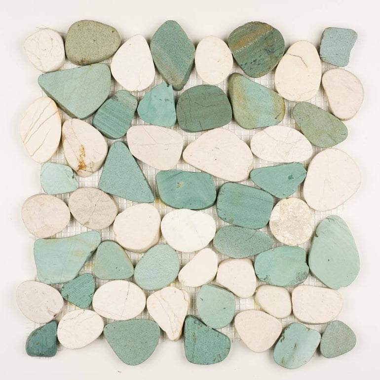 Stone Mosaics - Green and White - Shaved Pebble Tile