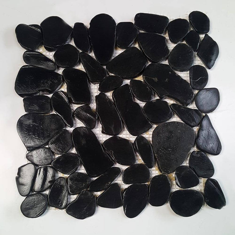 Stone Mosaics - Pure Black - Shaved Pebble Tile
