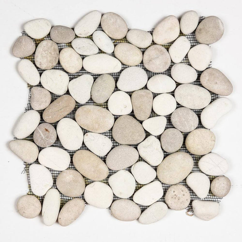Stone Mosaics - White and Tan - Pebble Tile