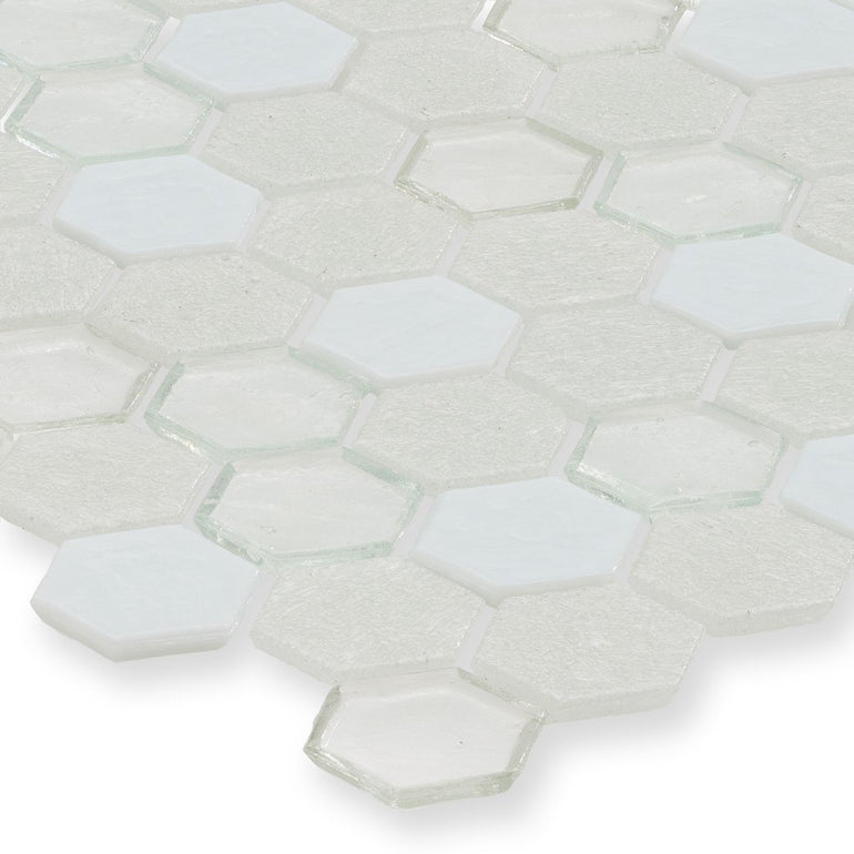 Snowfall, Hexagonal Glass Tile | E1XSNOWXXS | American Glass Mosaics