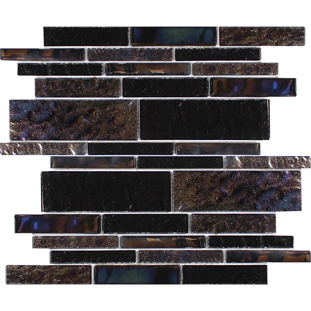 Treasure Series Black Mixed Linear Mosaic Tile | TASTREABLACKSTML | Tesoro Glass Tile