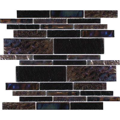 Treasure Series Black Mixed Linear Mosaic Tile | TASTREABLACKSTML | Tesoro Glass Tile