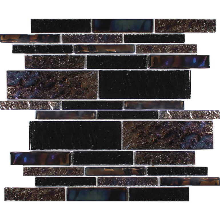 Treasure Series Black Mixed Linear Mosaic Tile | TASTREABLACKSTML | Tesoro Glass Tile