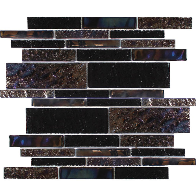 Treasure Series Black Mixed Linear Mosaic Tile | TASTREABLACKSTML | Tesoro Glass Tile