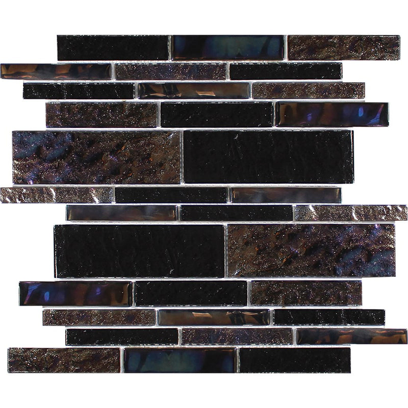 Treasure Series Black Mixed Linear Mosaic Tile | TASTREABLACKSTML | Tesoro Glass Tile