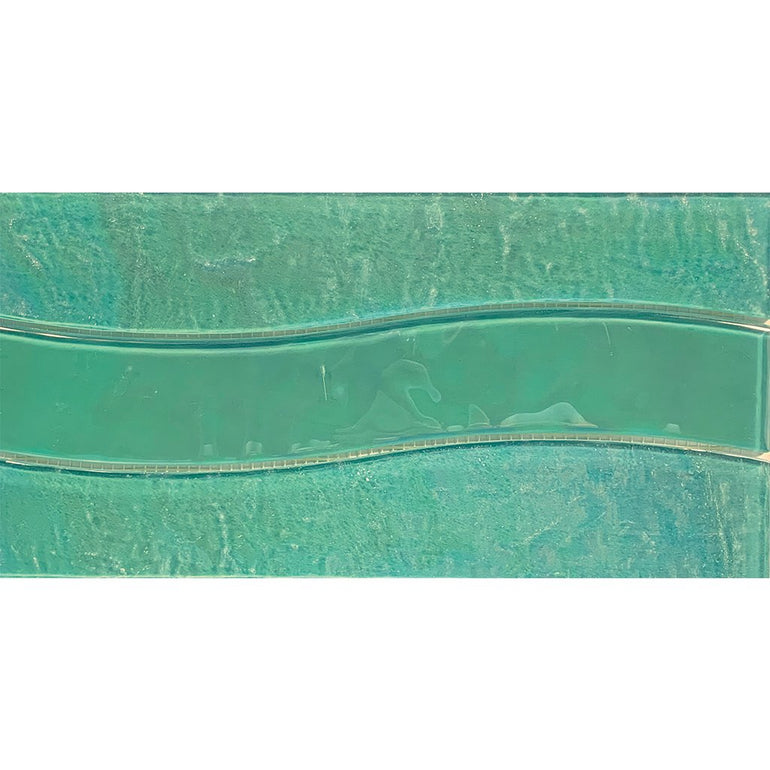 Border Wave Series Green 6" x 12" Glass Waterline Tile | TRMBORDGREENWAVE | Pool Tile by Tesoro Aquatica