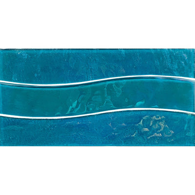 Border Wave Series Turquoise 6" x 12" Glass Waterline Tile | TRMBORDTURQWAVE | Pool Tile by Tesoro Aquatica