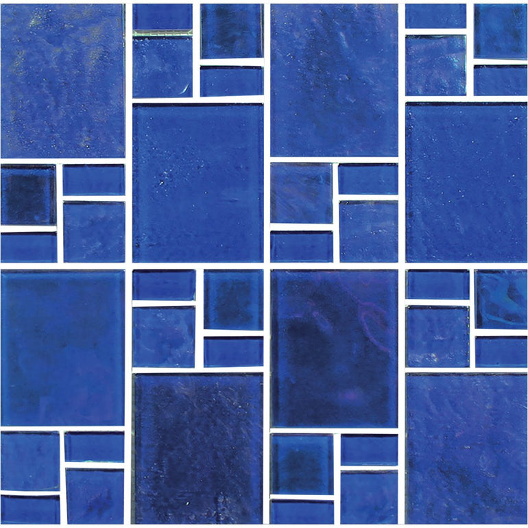 Piazza Series Cobalt Mixed Mosaic Glass Tile | TRMPIAZCOBALRND | Tesoro Pool Tile