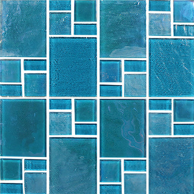 Piazza Series Turquoise Mixed Mosaic Glass Tile | TRMPIAZTURQRND | Tesoro Pool Tile
