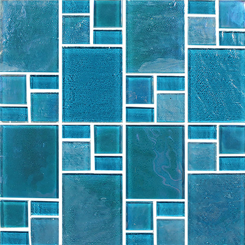 Piazza Series Turquoise Mixed Mosaic Glass Tile | TRMPIAZTURQRND | Tesoro Pool Tile